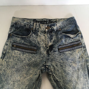 mens distressed stonewashed jeans zippers trim blu